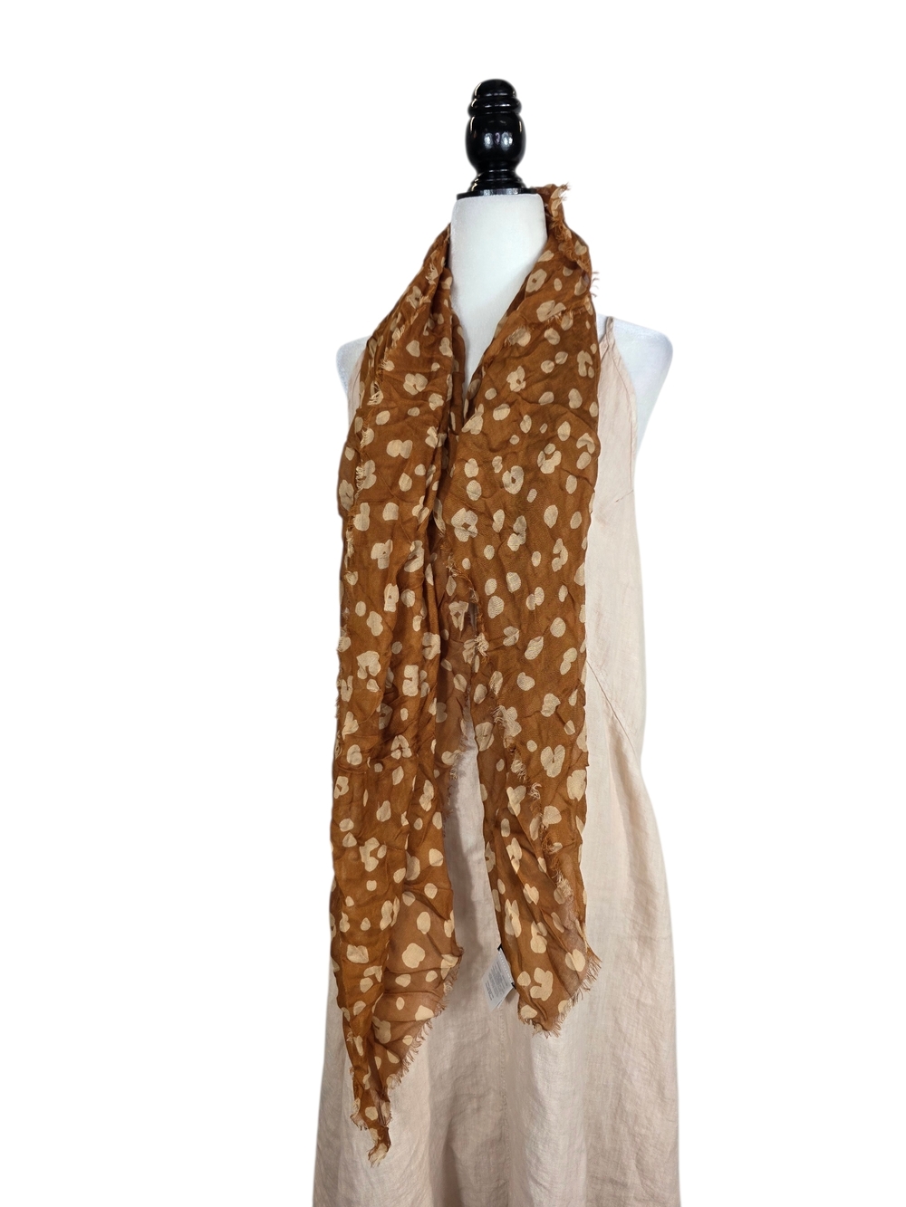 Madewell Brown abstract Floral Dot Lightweight fringe edges Scarf